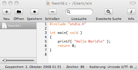 Smultron mit Hello-World-Programm