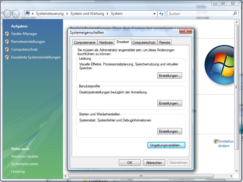 Windows Vista Umgebungsvariablen