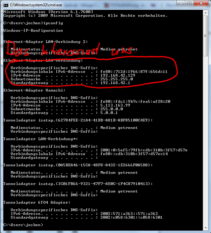 Ipconfig aufruf