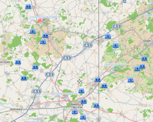 Caches displayed on the map.